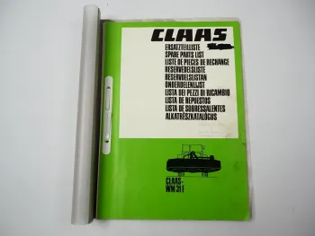 Claas WM31F Mähwerk Ersatzteilliste Spare Parts List 1985