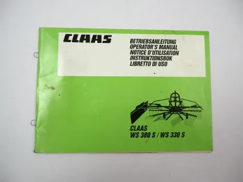Claas WS 330 380 S Schwader Betriebsanleitung Bedienungsanleitung Wartung 1988