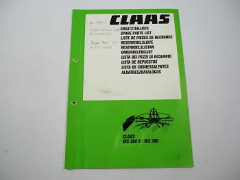 Claas WS 380 380S Schwader Ersatzteilliste Spare Parts List 1990