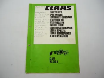 Claas WS310U Schwader Ersatzteilliste Liste de Pieces de Rechange 1984