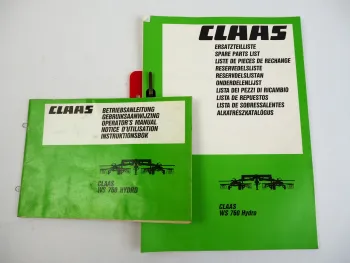 Claas WS760 Hydro Schwader Betriebsanleitung Ersatzteilliste Parts List 1990/91
