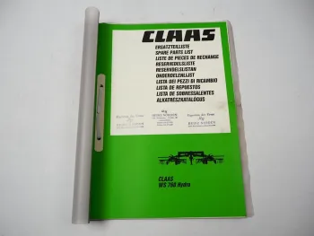 Claas WS760 Hydro Schwader Ersatzteilliste Parts List 1991