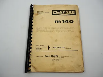 Clayson Claeys M140 Serie 82 Combine Mähdrescher Ersatzteilliste Parts List