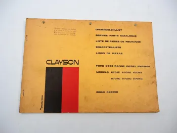 Clayson Ford 2700 2701 2703 2704 E C Dieselmotor Ersatzteilliste Parts List 1970
