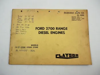 Clayson Ford 2700 2701E 2703E 2704E Dieselmotor Ersatzteilliste 1968