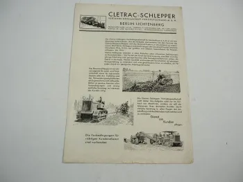 Cletrac Raupenschlepper Radtraktor Prospekt 1940er Cleveland Berlin Lichtenberg