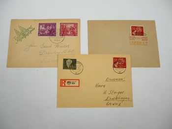 DDR 3x Briefe Ersttagsbriefe Einschreiben mit Briefmarken 1950