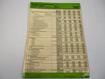 Deutz D 4007 - 7807 4507C - 7807C Wartung Inspektionstabelle Füllmengen 1982