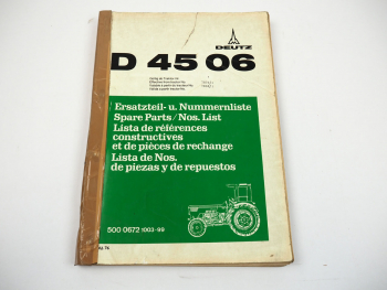 Deutz D 4506 Traktor Ersatzteilliste 1976 Parts List Ersatzteilkatalog 1976
