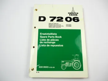 Deutz D 7206 Traktor Ersatzteilliste Ersatzteilkatalog Parts List 1978 D7206