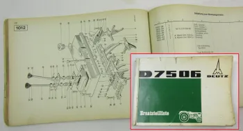 Deutz D 7506 Traktor Ersatzteilliste 1969 Ersatzteilkatalog 7930/1 und ab 7931/1