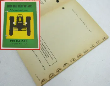 Deutz D15 D25 D40 S F1L712 F2L F3L F4L 514 Dieselschlepper Preisliste Mai 1959
