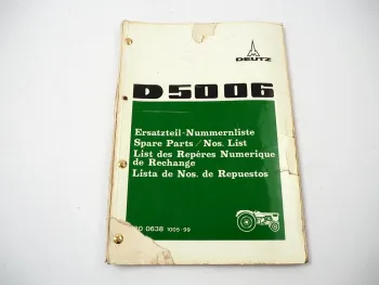 Deutz D5006 Schlepper Ersatzteilliste Parts List Ersatzteilkatalog 1972/73