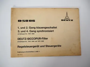 Deutz D5006 Schlepper Getriebe TW50 Ersatzteilliste Ergänzung 1969