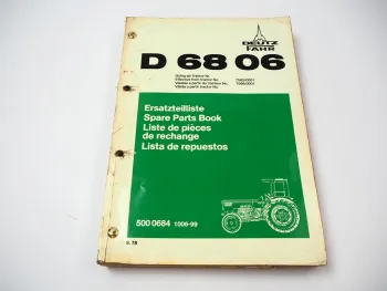 Deutz D6806 Traktor Ersatzteilliste Ersatzteilkatalog Spare Parts List 1978