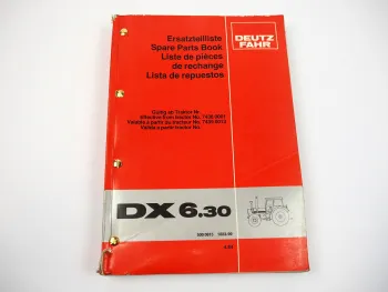 Deutz DX 6.30 Traktor Ersatzteilliste Spare Parts Book 1984