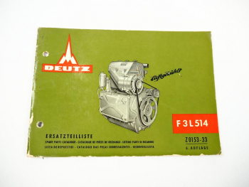Deutz F3L 514 Ersatzteilliste Spare Parts Catalogue 1968 Motor mit 3 Zylinder
