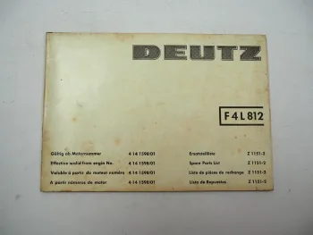 Deutz F4L 812 Motor Ersatzteilliste Spare Parts List Liste de pieces de rechange