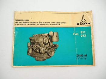 Deutz F4L911 F4L912 Ersatzteilliste Parts Catalogue 1970 Motor mit 4 Zylinder
