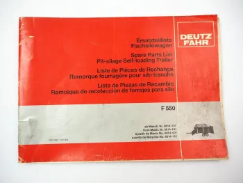 Deutz Fahr F550 Flachsilo Erntewagen Ersatzteilliste Spare Parts List 1984