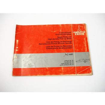 Deutz Fahr HD 460 Hochdruckpresse Ersatzteilliste Spare Parts List 1979