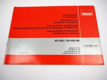 Deutz Fahr KH500 KH500DN Kreiselheuer Ersatzteilliste Spare Parts 1980
