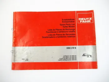 Deutz Fahr KM2.19 S Kreiselmäher Ersatzteilliste Spare Parts List 1990