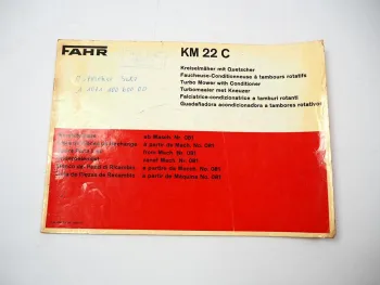 Deutz Fahr KM22C Kreiselmäher mit Quetscher Ersatzteilliste Parts List 1977
