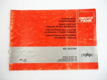 Deutz Fahr KS1.30 D DN Kreiselschwader Ersatzteilliste Spare Parts List 1985