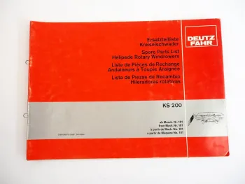 Deutz Fahr KS200 Kreiselschwader Ersatzteilliste Spare Parts List 1980