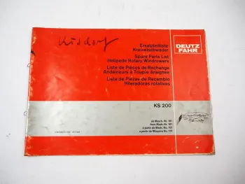 Deutz Fahr KS200 Kreiselschwader Ersatzteilliste Spare Parts List 1980