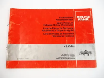 Deutz Fahr KS90 KS90DN Kreiselschwader Ersatzteilliste Spare Parts List 1983
