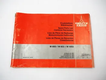 Deutz Fahr M 900 922 1002 Mähdrescher Ersatzteilliste Spare Parts List 1979