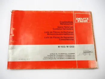 Deutz Fahr M1102 M1202 Mähdrescher Ersatzteilliste Spare Parts List 1981