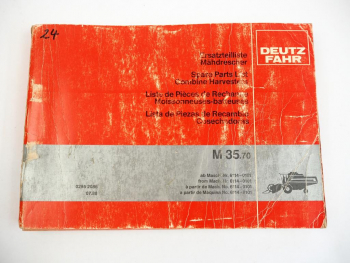 Deutz Fahr M35.70 Mähdrescher Ersatzteilliste Spare Parts List 1988