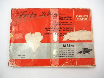 Deutz Fahr M36.10 Mähdrescher Ersatzteilliste Spare Parts List 1986