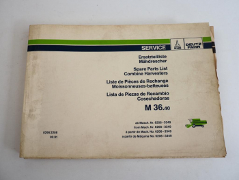 Deutz Fahr M36.40 Mähdrescher Ersatzteilliste Spare Parts List 1991