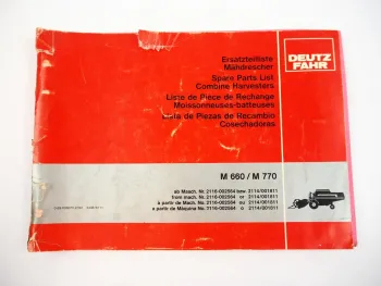 Deutz Fahr M660 M770 Mähdrescher Ersatzteilliste Spare Parts List 1981