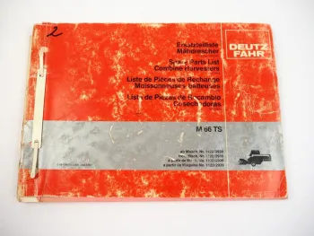 Deutz Fahr M66TS Mähdrescher Ersatzteilliste Spare Parts List 1983