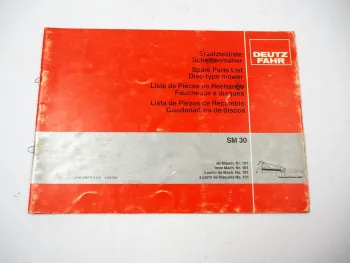 Deutz Fahr SM30 Scheibenmäher Ersatzteilliste Spare Parts List 1980