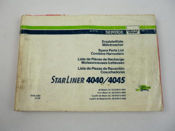 Deutz Fahr Starliner 4040 4045 Mähdrescher Ersatzteilliste Spare Parts List 2000