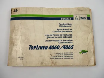 Deutz Fahr Topliner 4060 4065 Mähdrescher Ersatzteilliste Parts List 1992