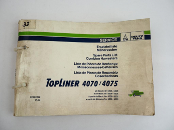 Deutz Fahr Topliner 4070 4075 Mähdrescher Ersatzteilliste Parts List 1992