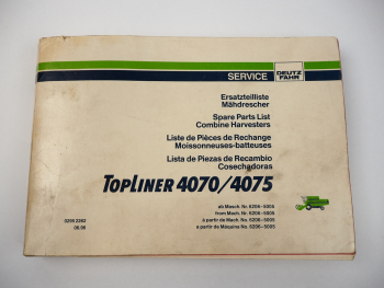 Deutz Fahr Topliner 4070 4075 Mähdrescher Ersatzteilliste Spare List 1996