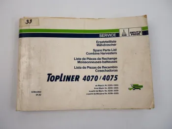Deutz Fahr Topliner 4070 4075 Mähdrescher Ersatzteilliste Spare Parts 1992