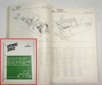 Deutz Intrac 2002 Schlepper Ersatzteilliste Ersatzteilkatalog 1973