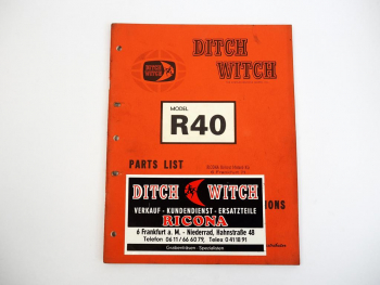 Ditch Witch R40 Trencher Grabenfräse Parts List Operation Instruction 1970