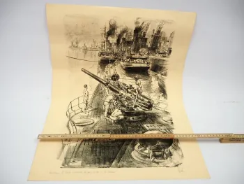 Druckgrafik Josef Arens Italienische U-Boote Deutsche Vorpostenboote La Pallice