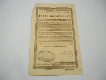 Einfuhrbewilligung Torpedo Fahrrad 1921 Deutschland Frankreich Besatzungszone