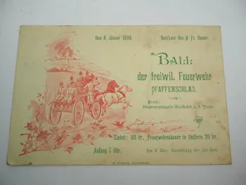 Einladungskarte Ball der Feuerwehr Pfaffenschlag 1899 Waidhofen Österreich